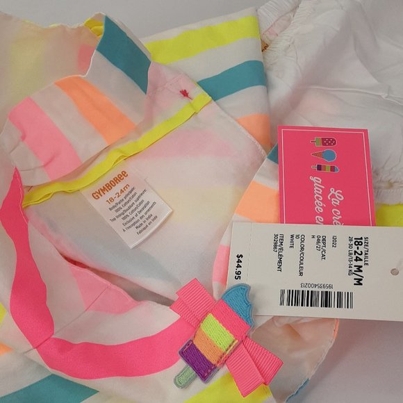 GYMBOREE'POPSICLE PARTY' EMBROIDERED POPSICLE CHEVRON STRIPE SUN DRESS & BLOOMER - Picture 6 of 16
